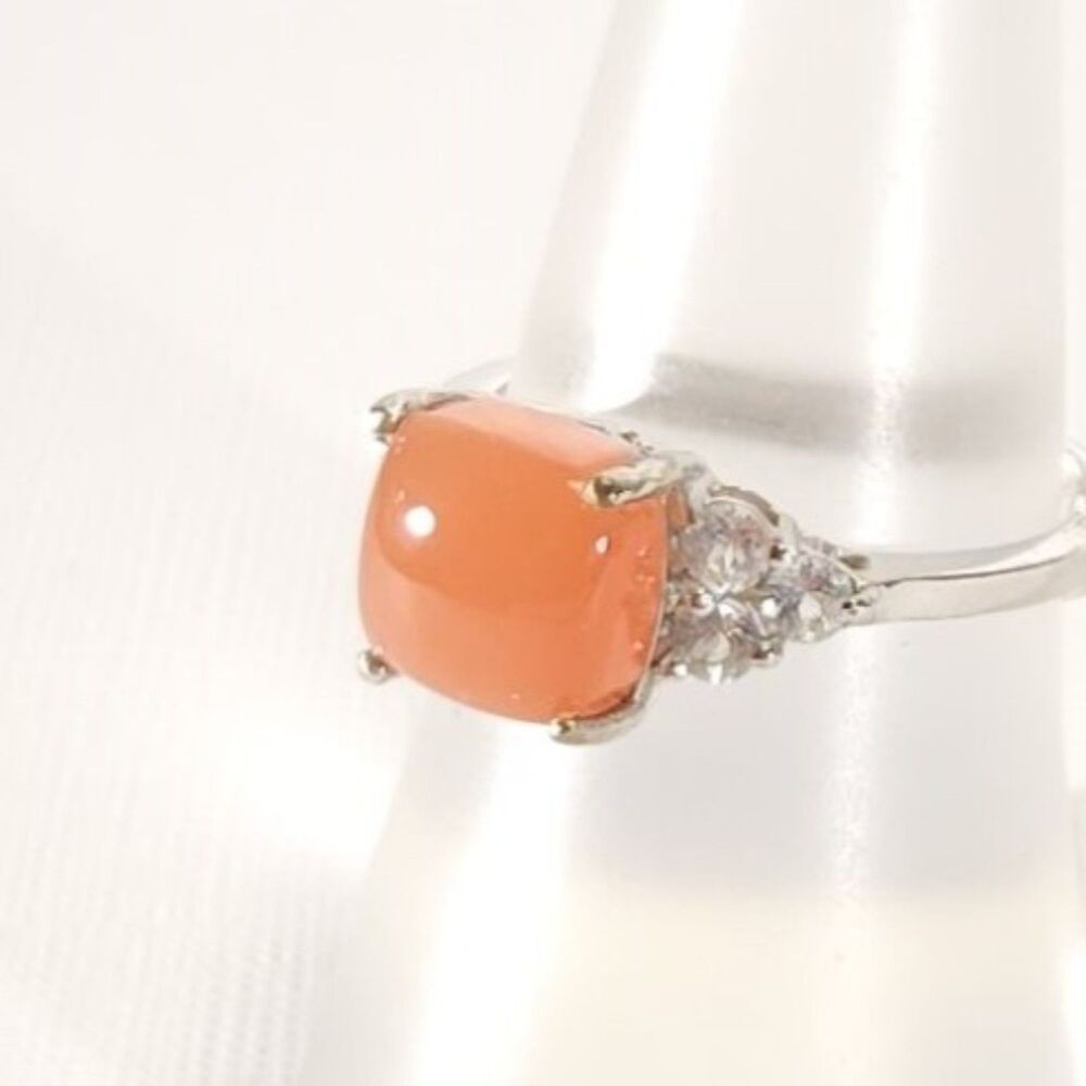 Peach Moonstone Ring with White Topaz SIZE 7
